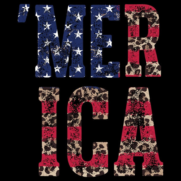 Merica Leopard Flag Patriotic DTF Transfer applied to a shirt