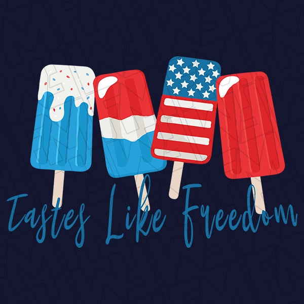 Tastes Like Freedom USA Popcicles Americana Patriotic DTF Transfer applied to a shirt