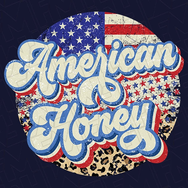 American Honey Retro Patriotic DTF Transfer applied to a shirt