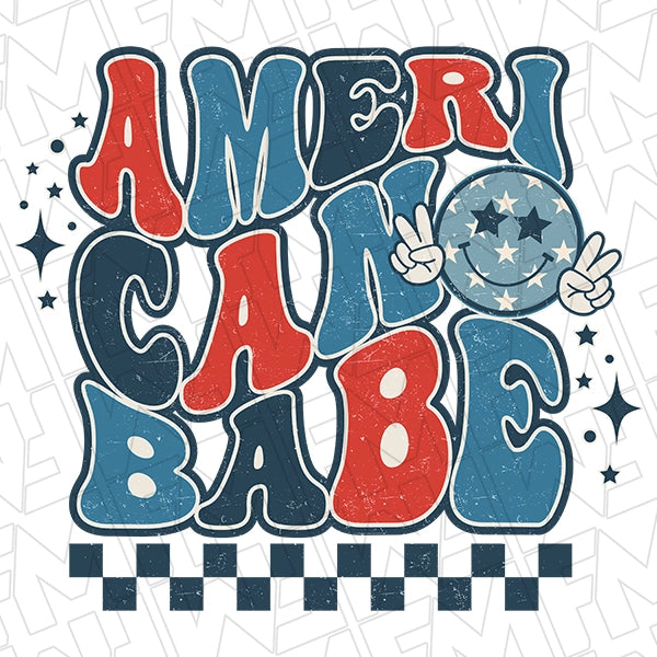 American Babe Checker Retro Patriotic DTF Transfer applied to a shirt