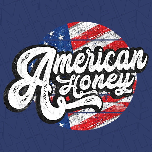 American Honey Script Flag Patriotic DTF Transfer applied to a shirt