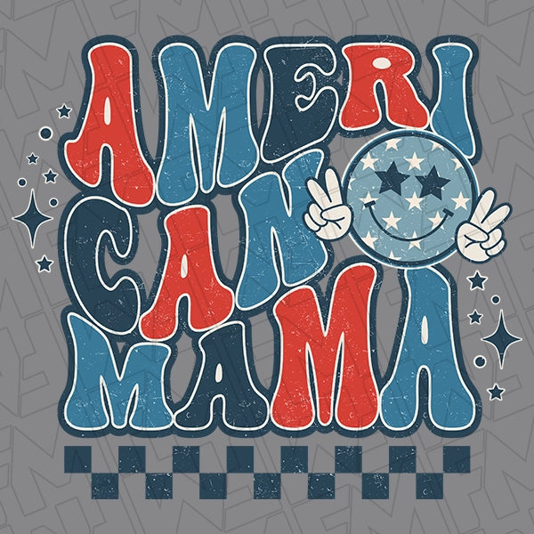 American Mama Checker Retro Patriotic DTF Transfer applied to a shirt