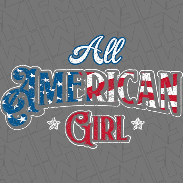 All American Girl Patriotic DTF Transfer applied to a shirt