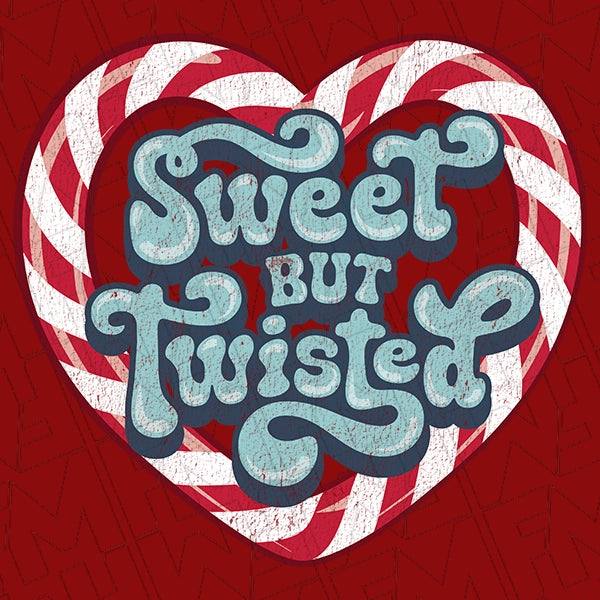 Sweet But Twisted Candy Cane Heart Funny Christmas DTF Transfer applied to a shirt