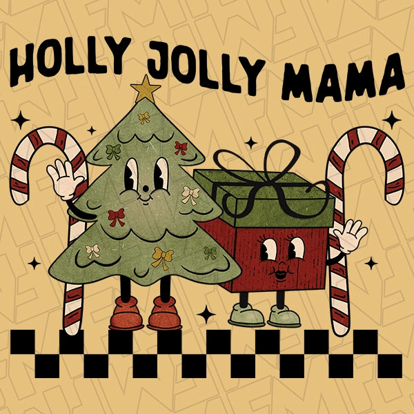 Holly Jolly Mama Checker Mommy & Me Christmas DTF Transfer applied to a shirt