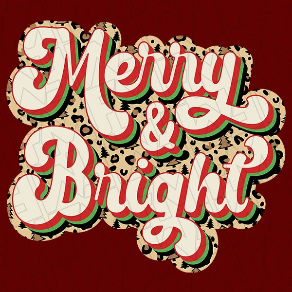 Merry and Bright Leopard Christmas DTF Transfer applied to a shirt