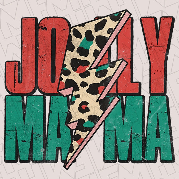 Jolly Mama Leopard Lightning Bolt Christmas DTF Transfer applied to a shirt