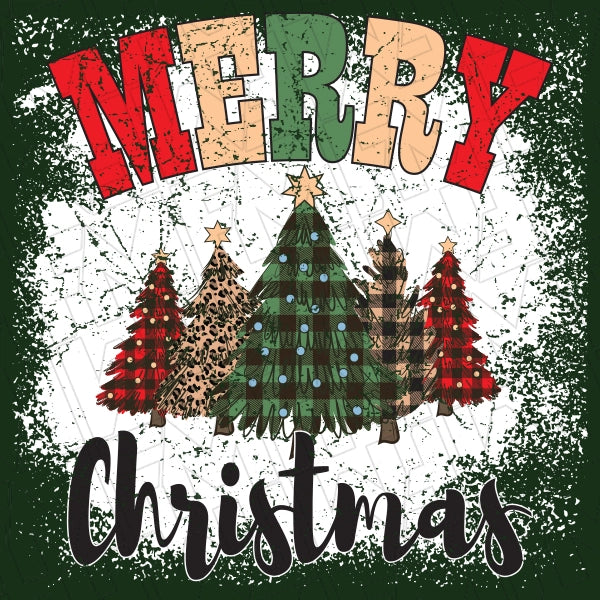 Merry Christmas Plaid Trees Christmas DTF Transfer applied to a shirt