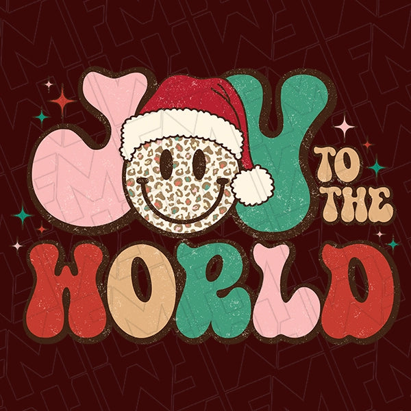 Joy to the World Smiley Christmas DTF Transfer applied to a shirt