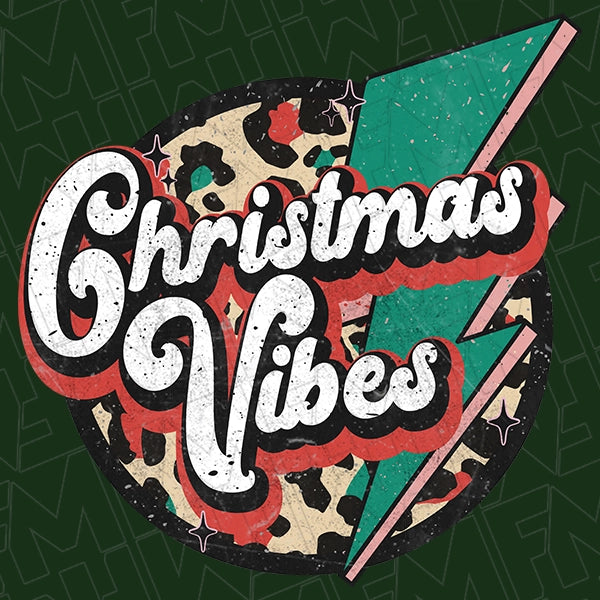 Christmas Vibes Leopard Circle Lightning Bolt Christmas DTF Transfer applied to a shirt