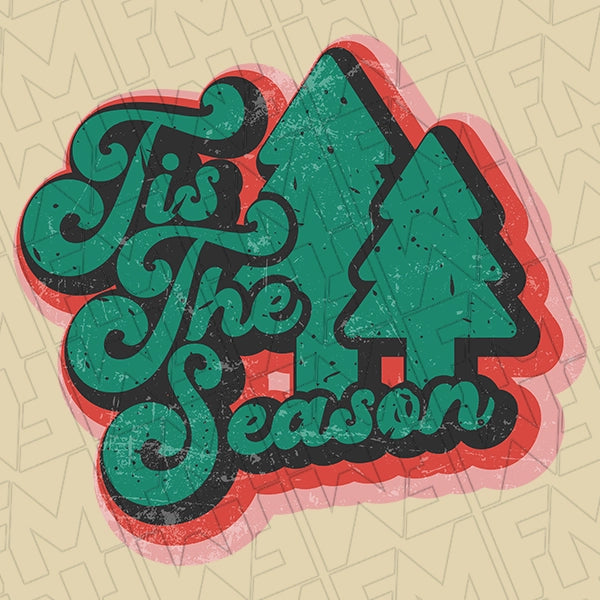 Retro Tis the Season Trees Christmas DTF Transfer applied to a shirt