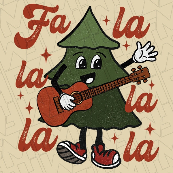 Fa La La Retro Christmas Tree Christmas DTF Transfer applied to a shirt