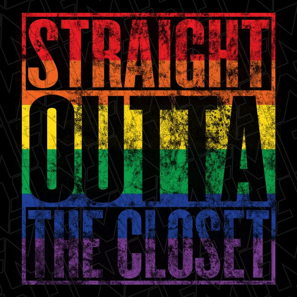 Straight Outta The Closet Rainbow Block LGBTQ+ Pride DTF Transfer