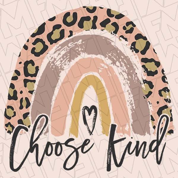 Choose Kind Boho Leopard Rainbow DTF Transfer applied to a shirt