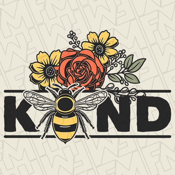 Bee Kind Flowers DTF Transfer applied to a shirt