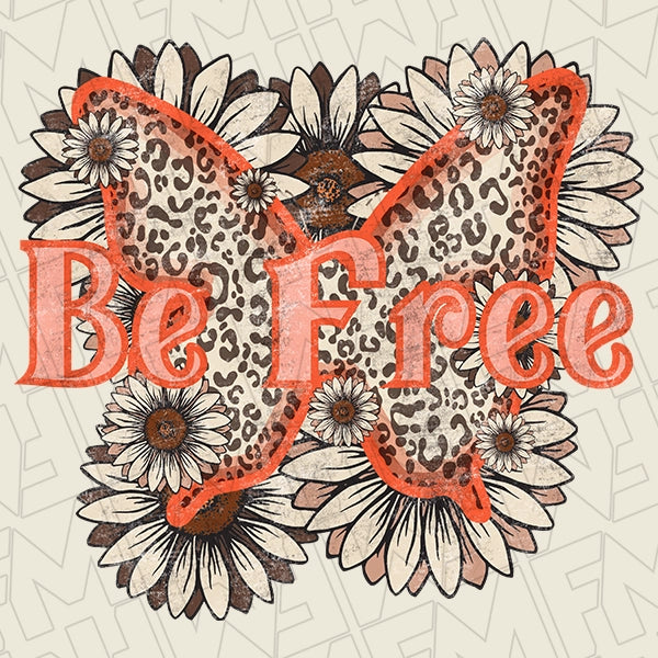 Boho Be Free Floral Butterfly DTF Transfer applied to a shirt