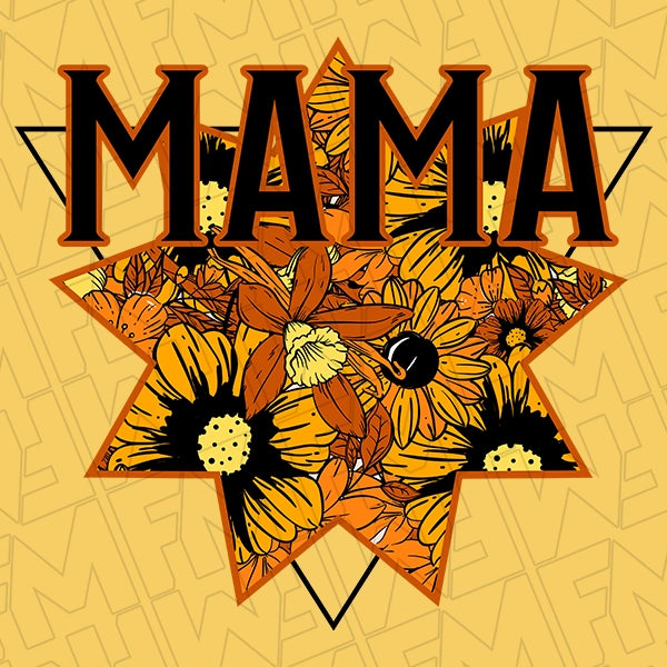 Orange Floral Boho Mama DTF Transfer applied to a shirt