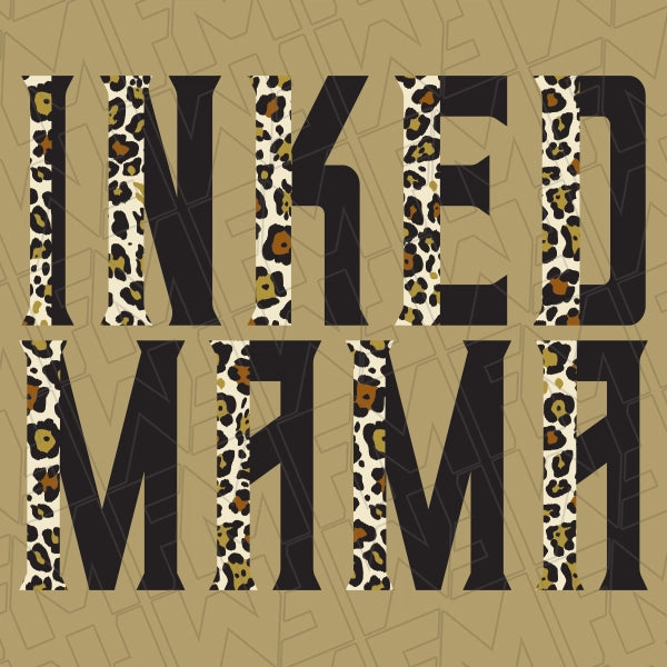 Inked Mama Leopard Tattooed Mom DTF Transfer applied to a shirt