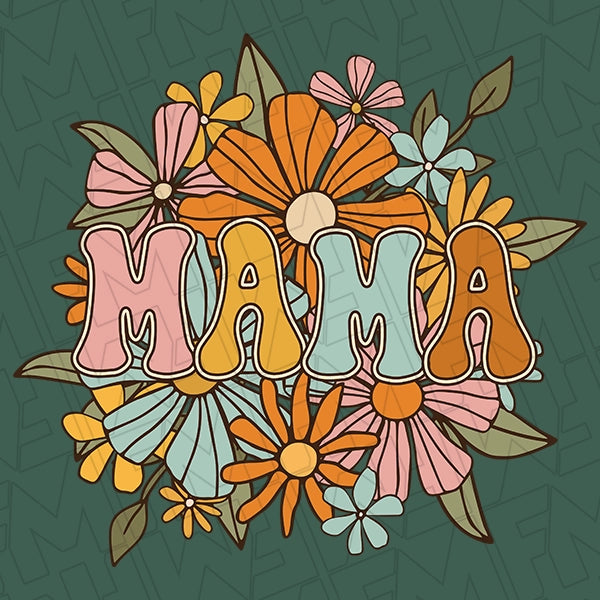 Boho Mama Flowers DTF Transfer applied to a shirt