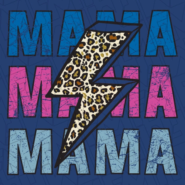 Stacked Mama Leopard Multicolor DTF Transfer applied to a shirt