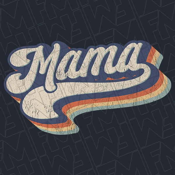 Retro Script Mama DTF Transfer applied to a shirt