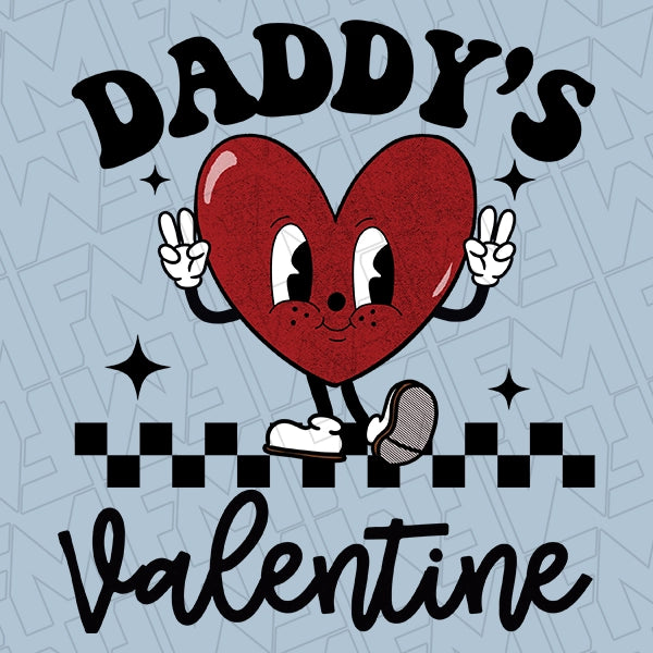 Daddys Valentine Retro Heart Kids Valentines DTF Transfer applied to a shirt