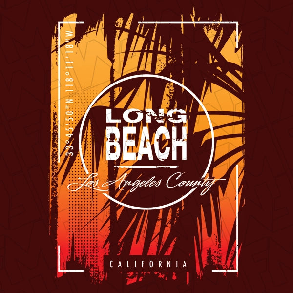 Long Beach Palm and Coordinates Sunset DTF Transfer applied to a shirt