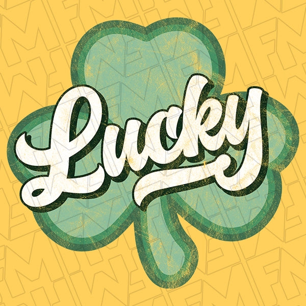 Lucky Script Shamrock DTF Transfer applied to a shirt