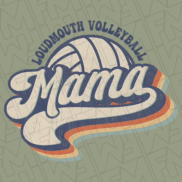 Retro Script Loudmouth Volleyball Mama Volleyball Mom DTF Transfer applied to a shirt