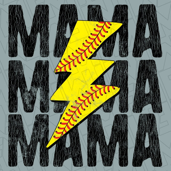 Softball Mama Lightning Bolt DTF Transfer applied to a shirt