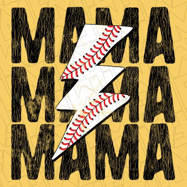 Baseball Mama Lightning Bolt DTF Transfer applied to a shirt