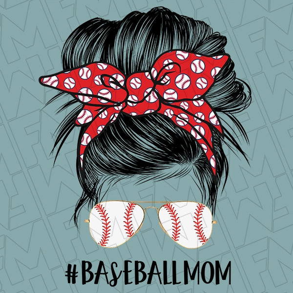 MomLife Messy Bun Baseball Mom DTF Transfer applied to a shirt