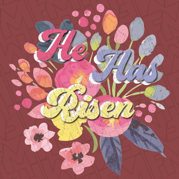 He Has Risen Floral DTF Transfer applied to a shirt