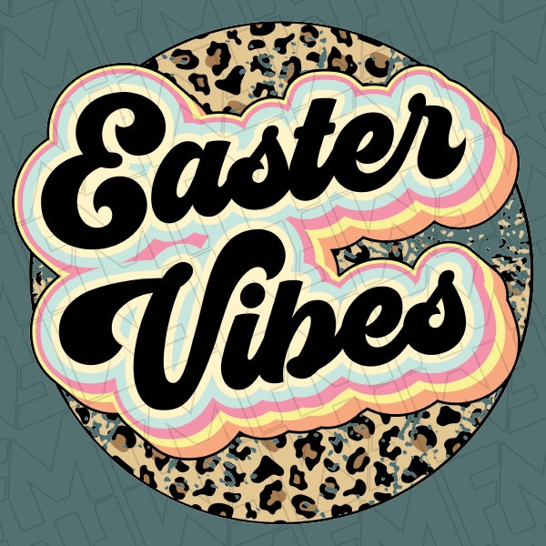 Easter Vibes Leopard Retro Script DTF Transfer applied to a shirt