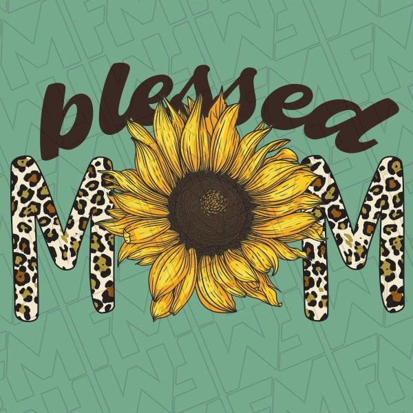 Blessed Mom Leopard Pattern and Sunflower DTF Transfer applied to a shirt