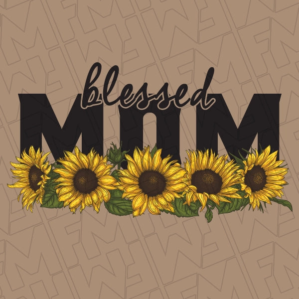 Blessed Mom Sunflower DTF Transfer applied to a shirt