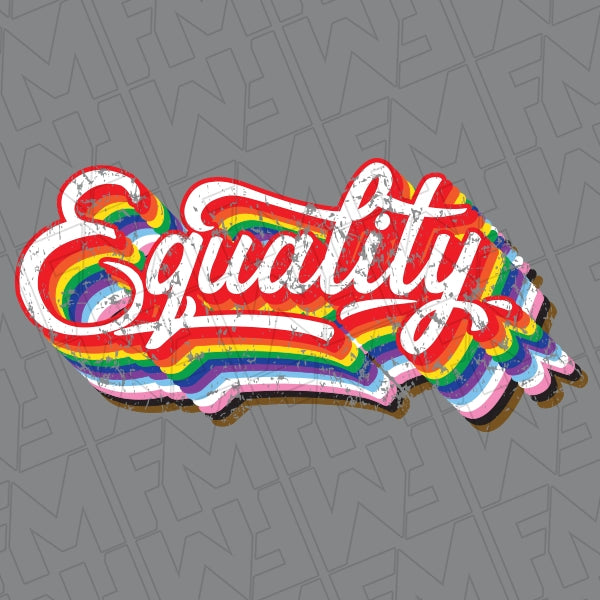 Equality Inclusive Drop Shadow LGBTQ Pride DTF Transfer applied to a shirt