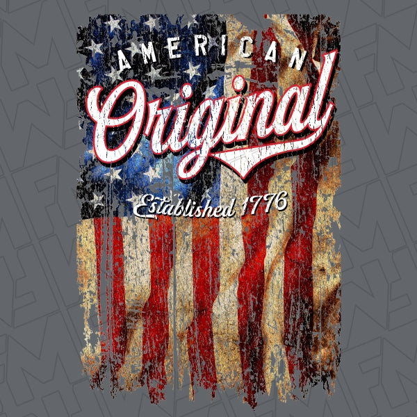 American Original Vintage Flag American Patriotic DTF Transfer applied to a shirt