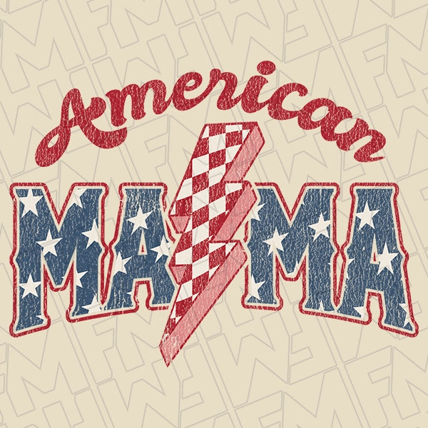 American Mama Checker Lightning Bolt Mommy and Me Patriotic DTF TransferPatriotic  applied to a shirt